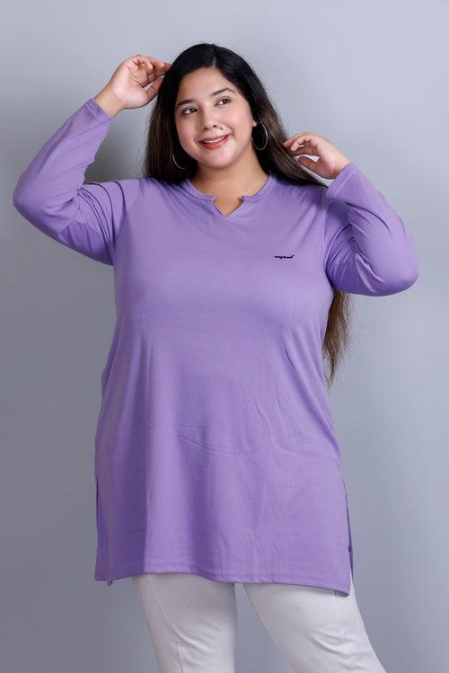 Plus Size Full Sleeves Long Top For Women - Lilac Blush