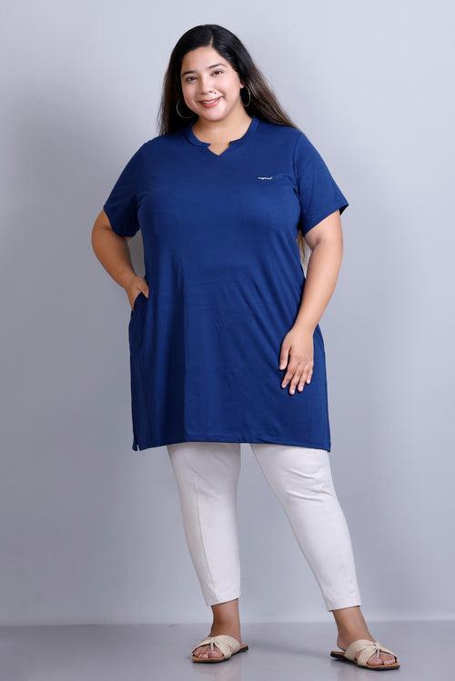 Long Line Prime Blue Top For Women - Plus Size