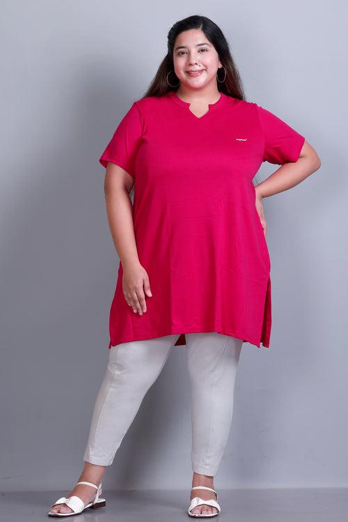 Long Line Deep Pink Top For Women - Plus Size