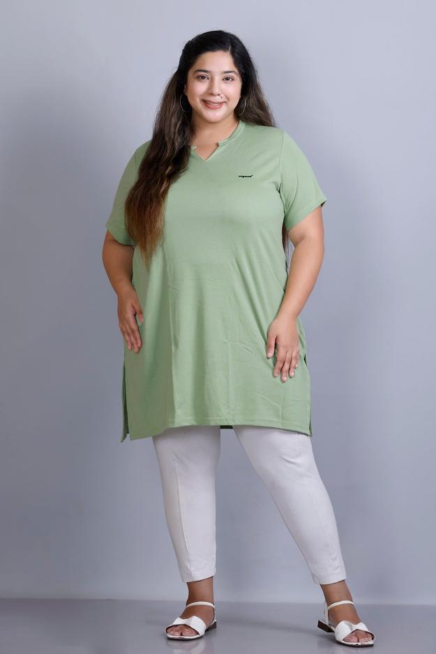 Long Line Sea Green Top For Women - Plus Size