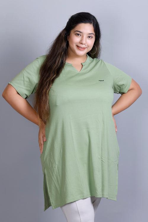 Long Line Sea Green Top For Women - Plus Size