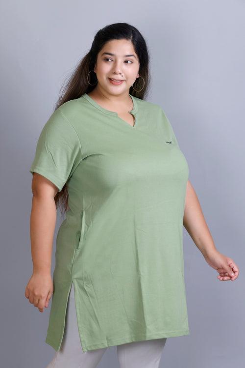 Long Line Sea Green Top For Women - Plus Size