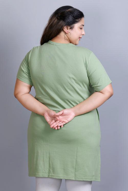 Long Line Sea Green Top For Women - Plus Size