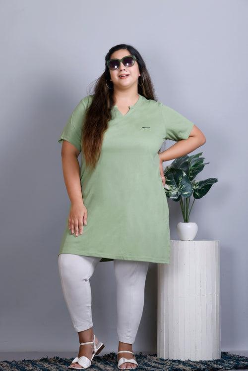 Long Line Sea Green Top For Women - Plus Size