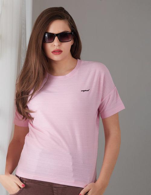 Women Plain Cotton Summer T-Shirt  -Pink