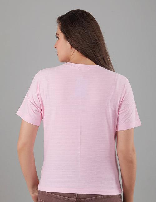 Women Plain Cotton Summer T-Shirt  -Pink