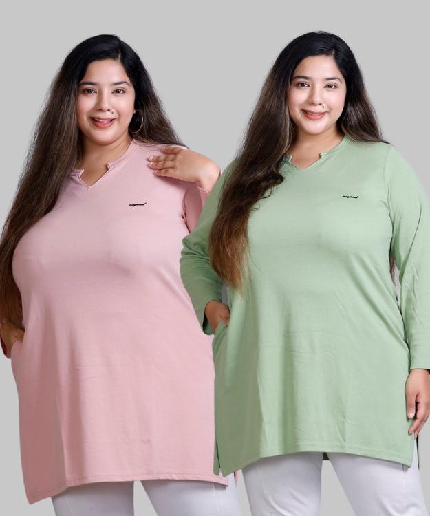 Plus Size Full Sleeves Long Tops For Women - Pack of 2 (Sea Green& Blush peach)