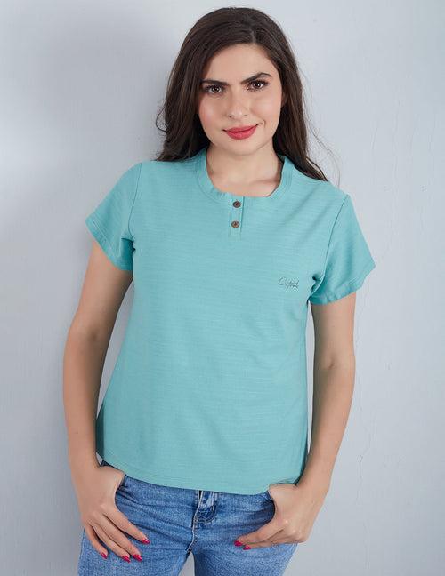 CUPID Plain Summers Cotton T-Shirt For Women/Girls (Teal)