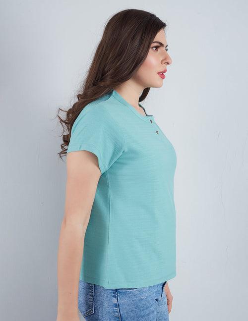 CUPID Plain Summers Cotton T-Shirt For Women/Girls (Teal)