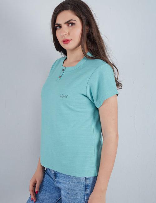 CUPID Plain Summers Cotton T-Shirt For Women/Girls (Teal)