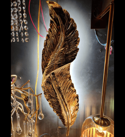 GOLD FEATHER LEAF WALL LIGHT