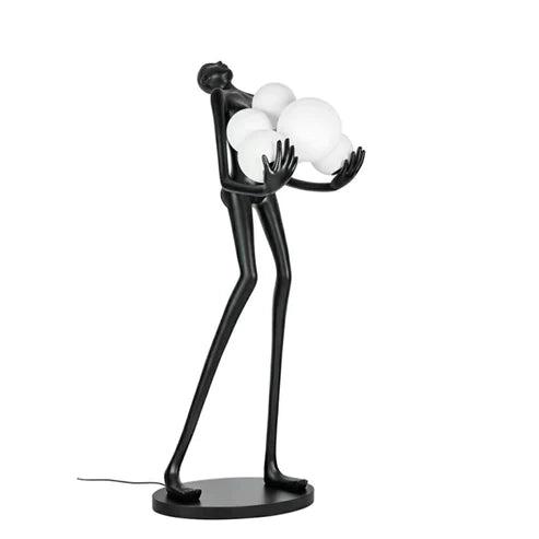 BLACK LADY STATUE HOLDING LIGHT GLOBES FLOOR  LAMP