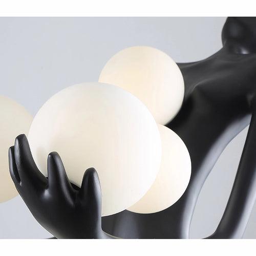 BLACK LADY STATUE HOLDING LIGHT GLOBES FLOOR  LAMP