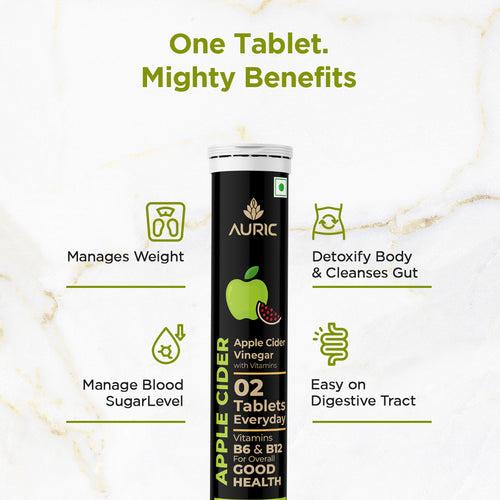 Auric Apple Cider Vinegar Effervescent Tablets with Vitamins - Drop Fizz & Drink