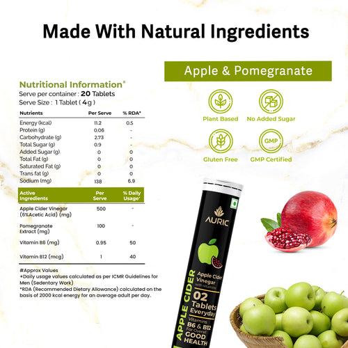 Auric Apple Cider Vinegar Effervescent Tablets with Vitamins - Drop Fizz & Drink