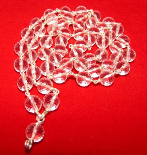 Diamond Cutting  Sphatik Mala Strung in pure silver wire