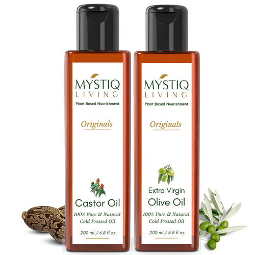 Castor Oil & Extra Virgin Olive Oil for Hair & Skin | Cold Pressed, 100% Pure & Natural