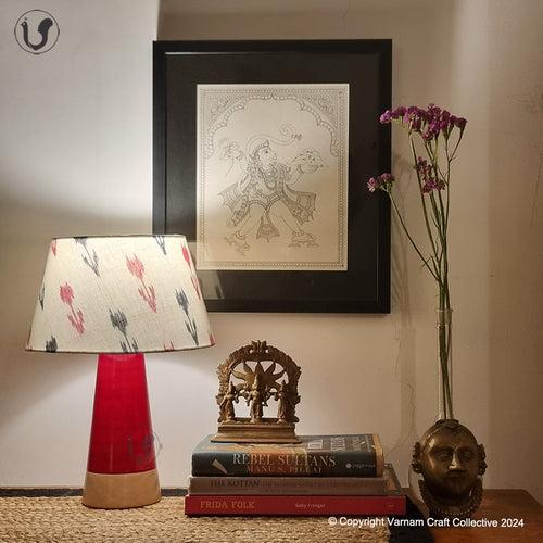 MUSHROOM LAMP (Red Grey Ikat shade - Red Slant base)