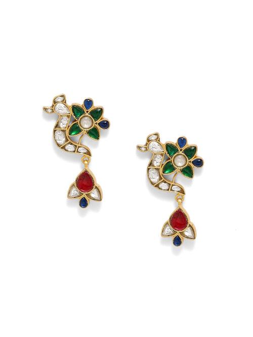 Sterling Silver 18k Gold plated Jadau Polki peacock earrings best for 
Traditional wear.