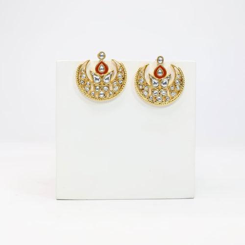 Sterling Silver oversized stud earrings with billor Polki in Chand motif with Post-Push closure.