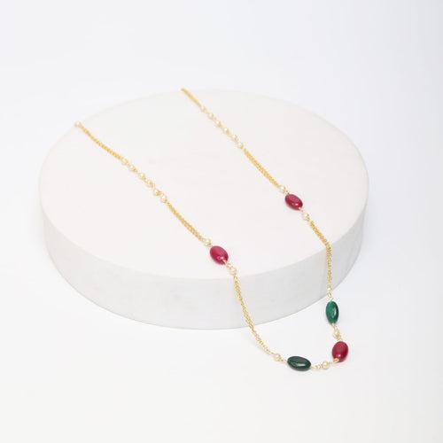 Sterling Silver Gold plated
Ruby Quartz and green Quartz beads necklace chain.