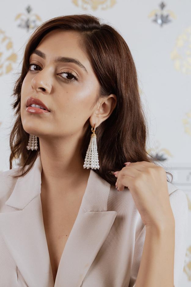 Ambika earrings in 92.5 Sterling Silver handcrafted and dipped in 1 micron Gold plating with Pearls.