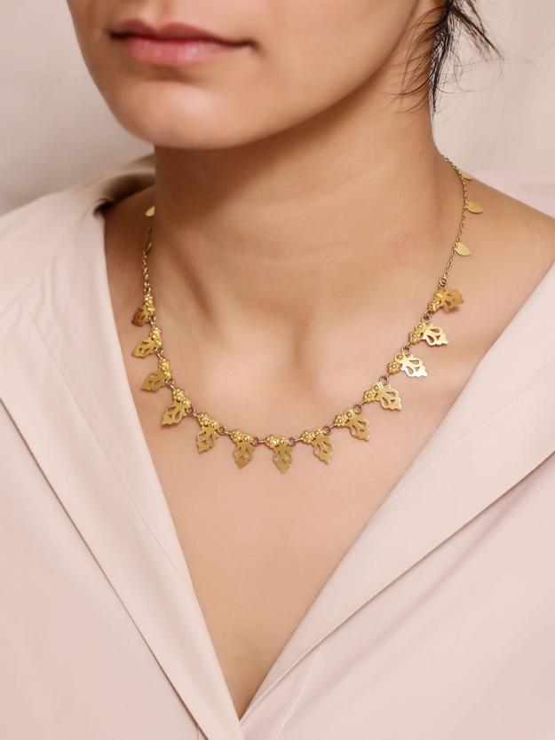 Pragya necklace in 92.5 Sterling Silver handcrafted and dipped in 1 micron Gold plating in cutwork style.