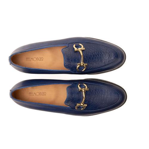 Blue Handpainted Buckle Loafer With Croco Detail