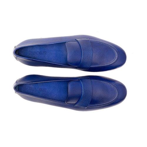 Blue Hanpainted Unlined Penny Strap Loafer