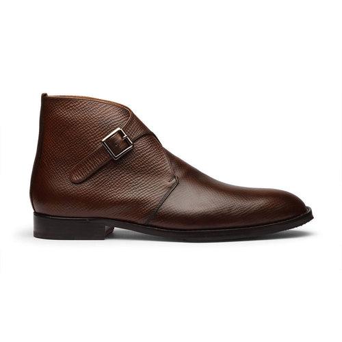 Brown Hatch Grain Chukka Boot With Single Buckle Closure