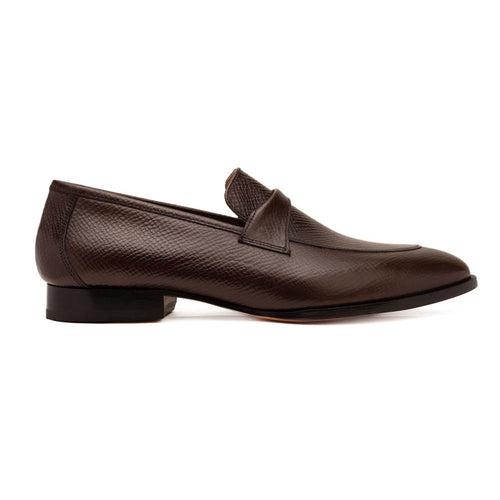 Brown Hatch Grain Twisted Strap Loafers