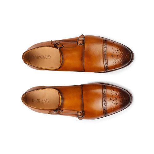 Tan Toecap Brogue Double Monk Strap