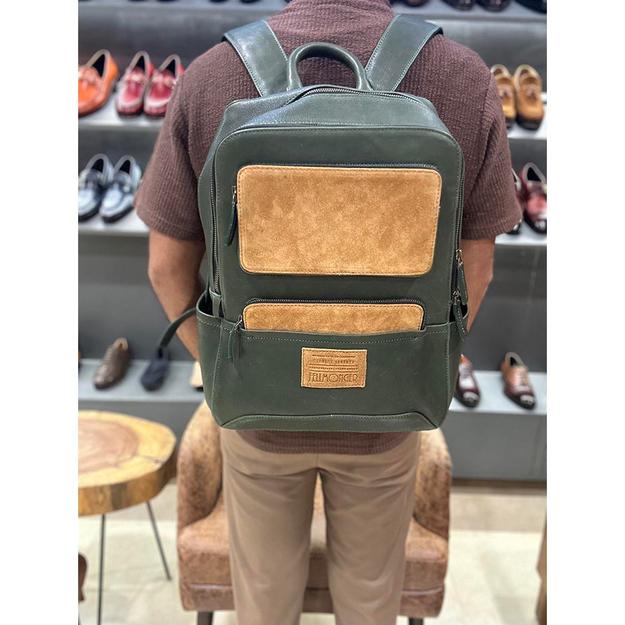 Green Hunter Vintage Leather Bagpack With Suede Detail