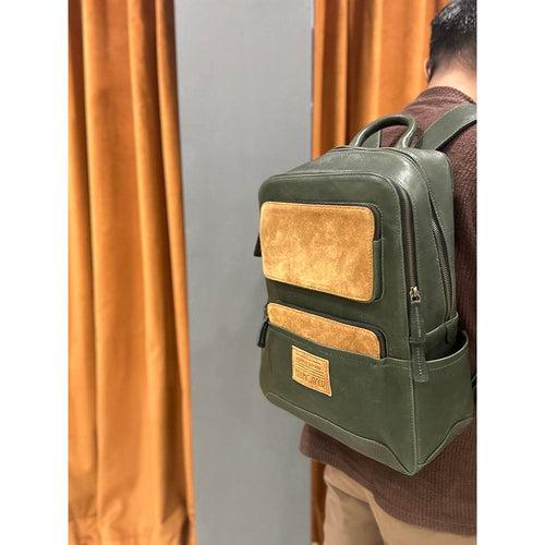 Green Hunter Vintage Leather Bagpack With Suede Detail