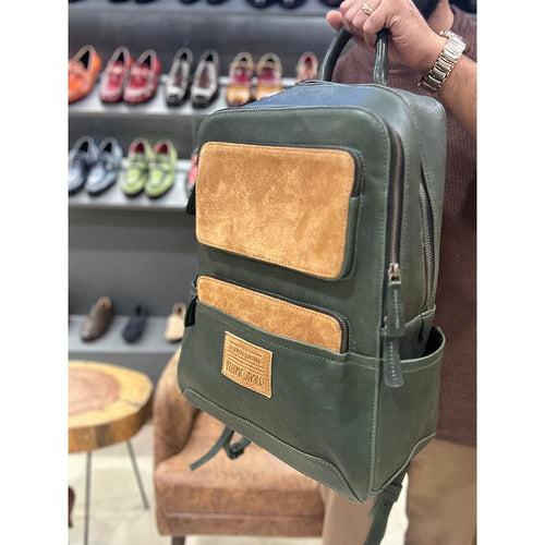 Green Hunter Vintage Leather Bagpack With Suede Detail