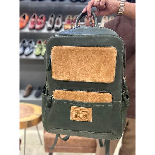 Green Hunter Vintage Leather Bagpack With Suede Detail