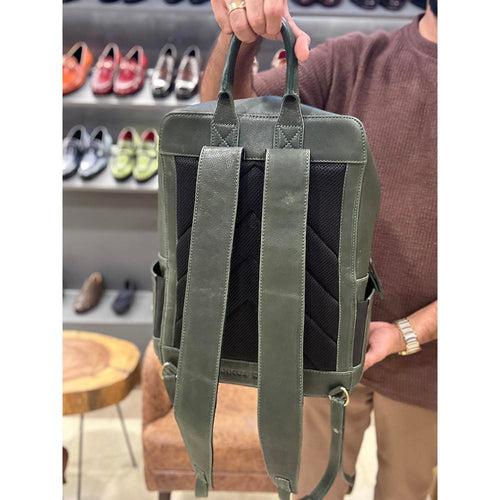 Green Hunter Vintage Leather Bagpack With Suede Detail