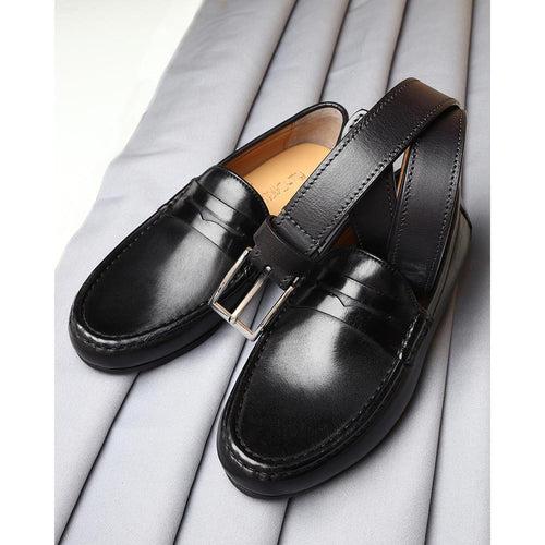 Combo- Black Shoe + Slim Buckle Belt