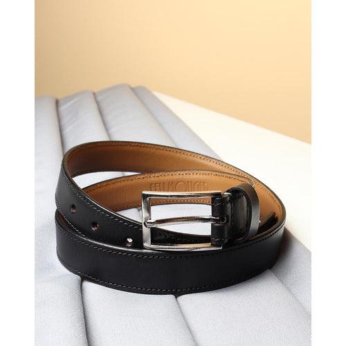 Black Leather Belt with Slim Buckle