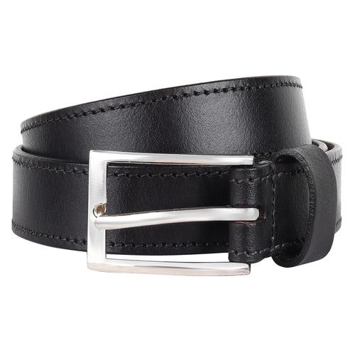 Black Leather Belt with Slim Buckle