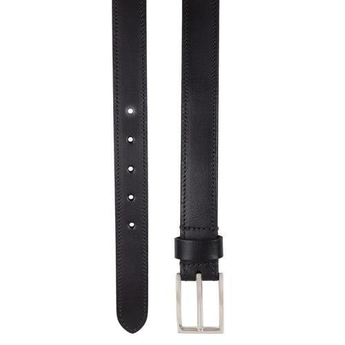 Black Leather Belt with Slim Buckle