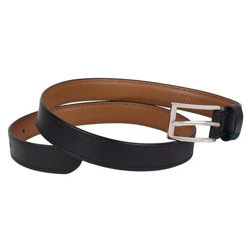 Black Leather Belt with Slim Buckle