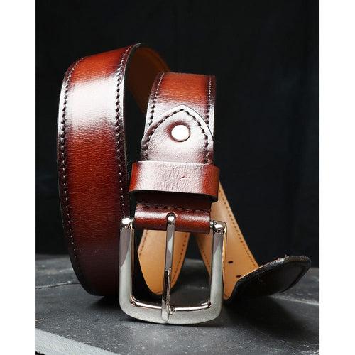 Dark Tan Handpainted Patina Leather Belt