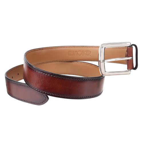 Dark Tan Handpainted Patina Leather Belt