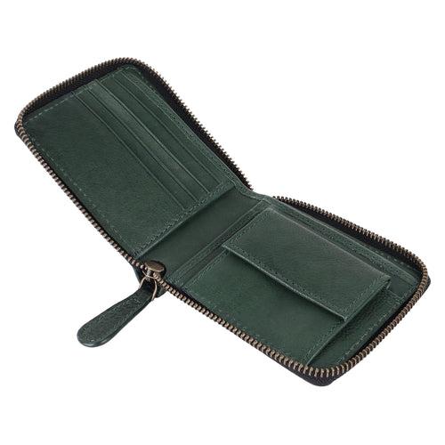 Men's Green Zip Around Leather Wallet