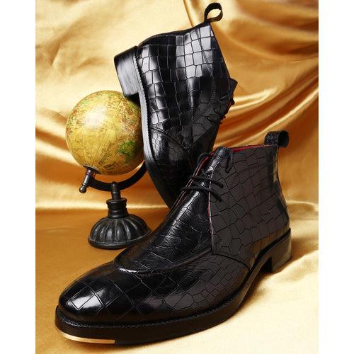 Black Croco Glossed Apron toe Chukka boots with Metal Toe