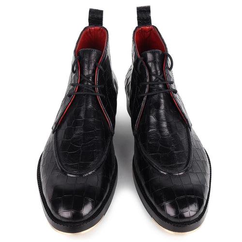 Black Croco Glossed Apron toe Chukka boots with Metal Toe