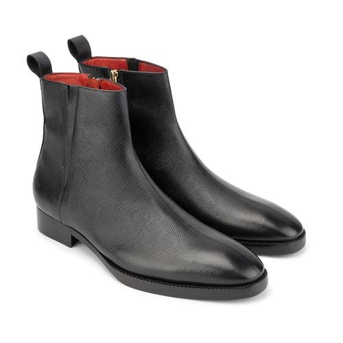 Black Mirror Glossed Hatch Grain Zip Boots