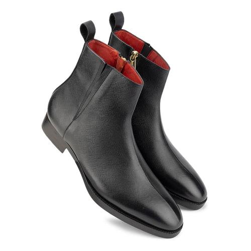 Black Mirror Glossed Hatch Grain Zip Boots