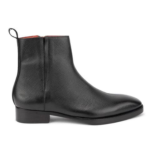 Black Mirror Glossed Hatch Grain Zip Boots